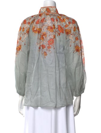 Zimmermann Floral Print Mock Neck Button-Up Top