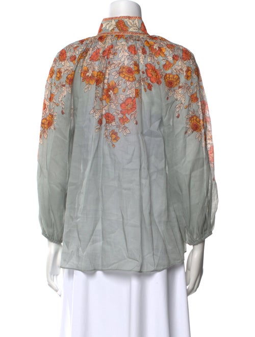 Zimmermann Floral Print Mock Neck Button-Up Top