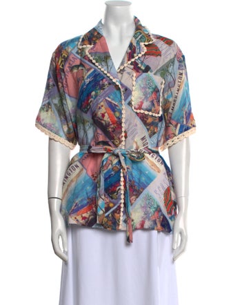 Zimmermann Printed Short Sleeve Button-Up Top