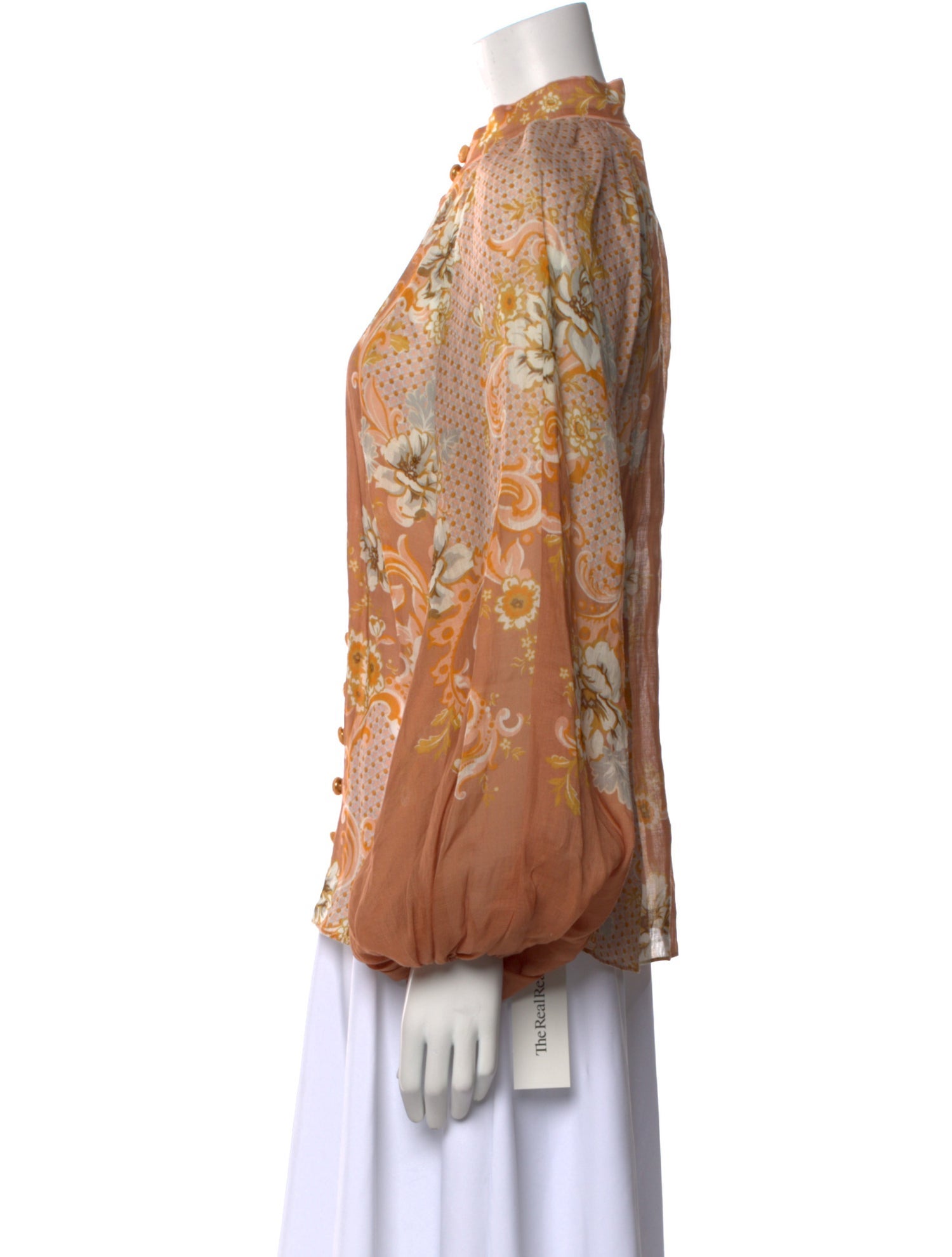 Zimmermann Floral Print Mock Neck Button-Up Top w/ Tags