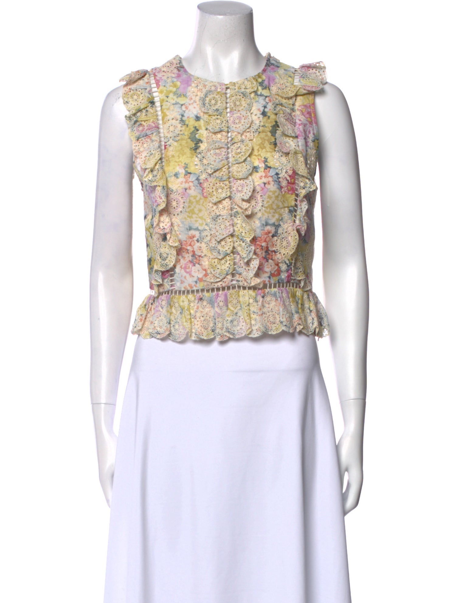 Zimmermann Floral Print Crew Neck Crop Top