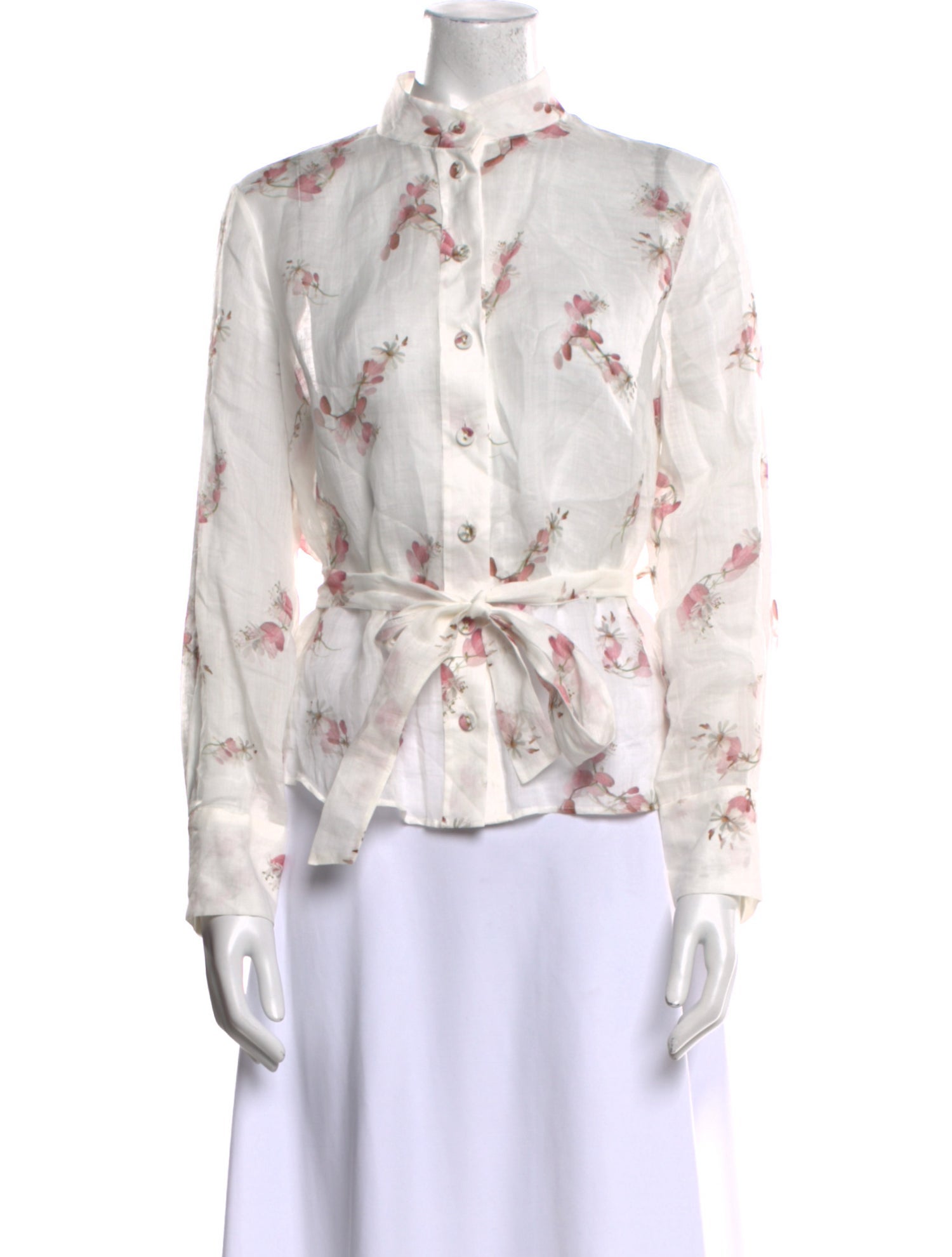 Zimmermann Floral Print Mock Neck Button-Up Top