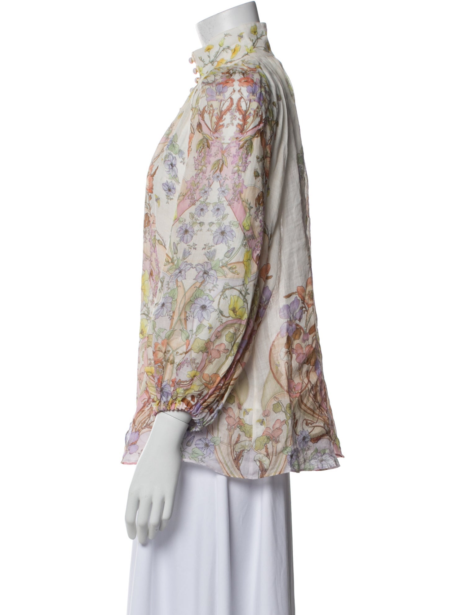 Zimmermann Floral Print Mock Neck Blouse