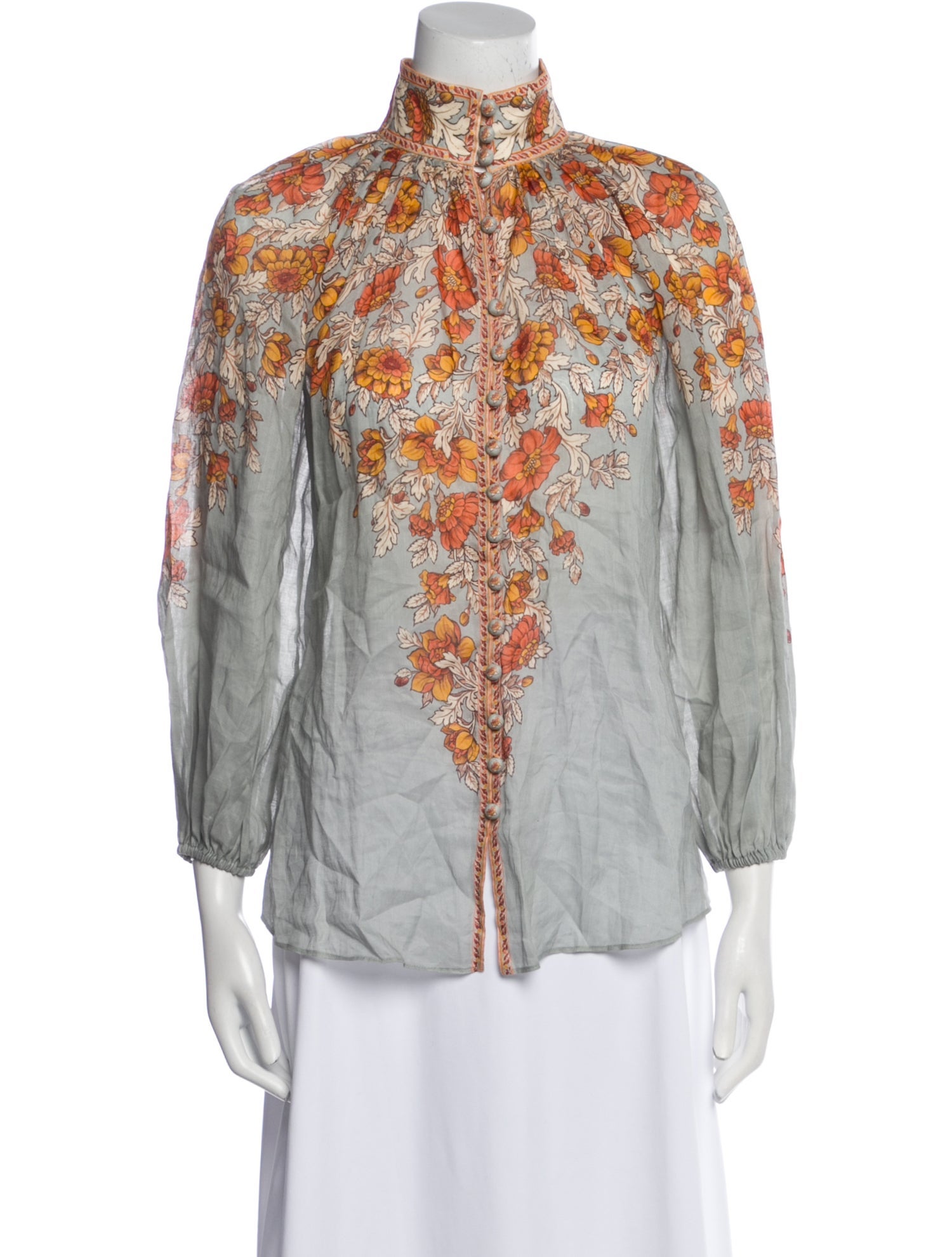 Zimmermann Floral Print Mock Neck Blouse