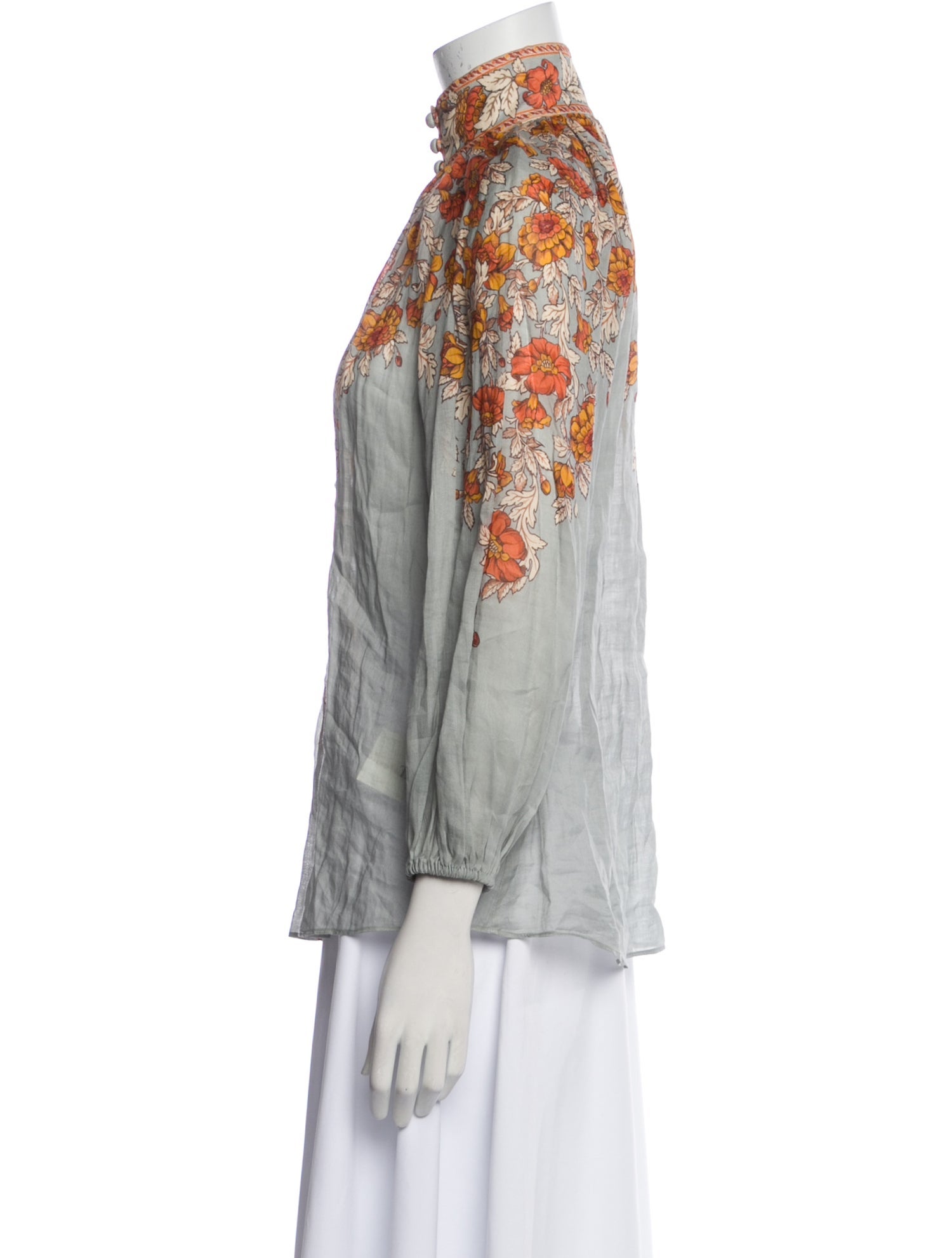 Zimmermann Floral Print Mock Neck Blouse