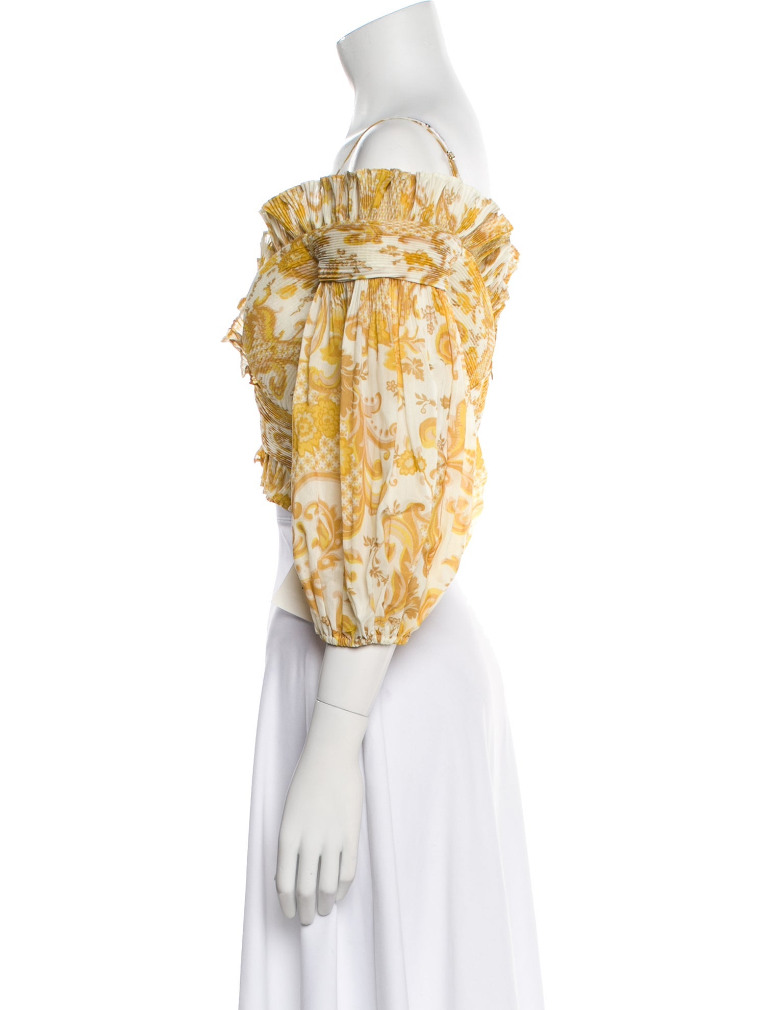 Zimmermann Floral Print Off-The-Shoulder Crop Top