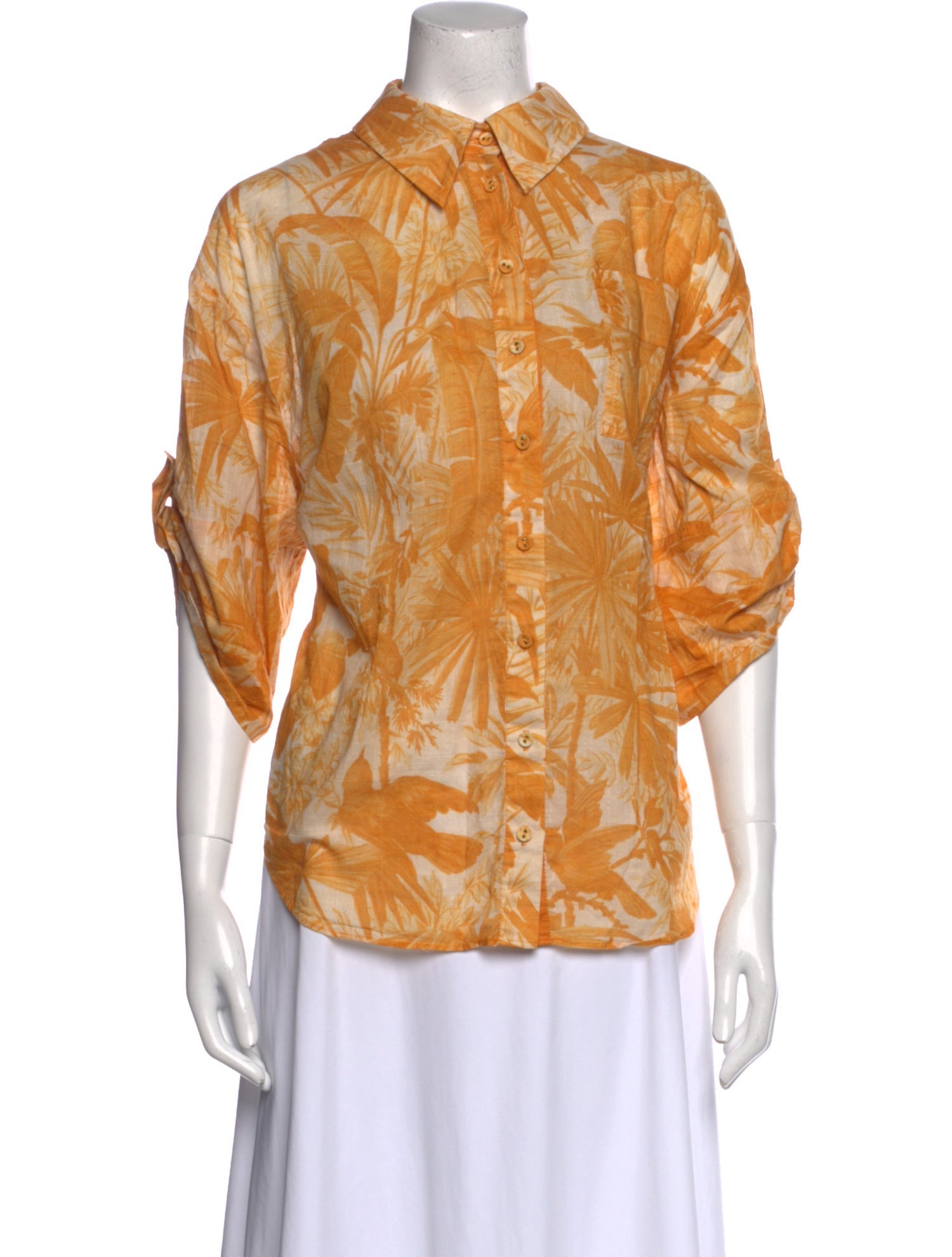 Zimmermann Printed Three-Quarter Sleeve Button-Up Top