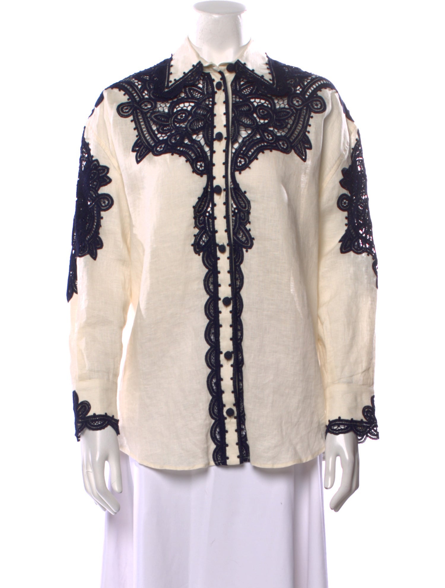 Zimmermann Linen Lace Pattern Button-Up Top