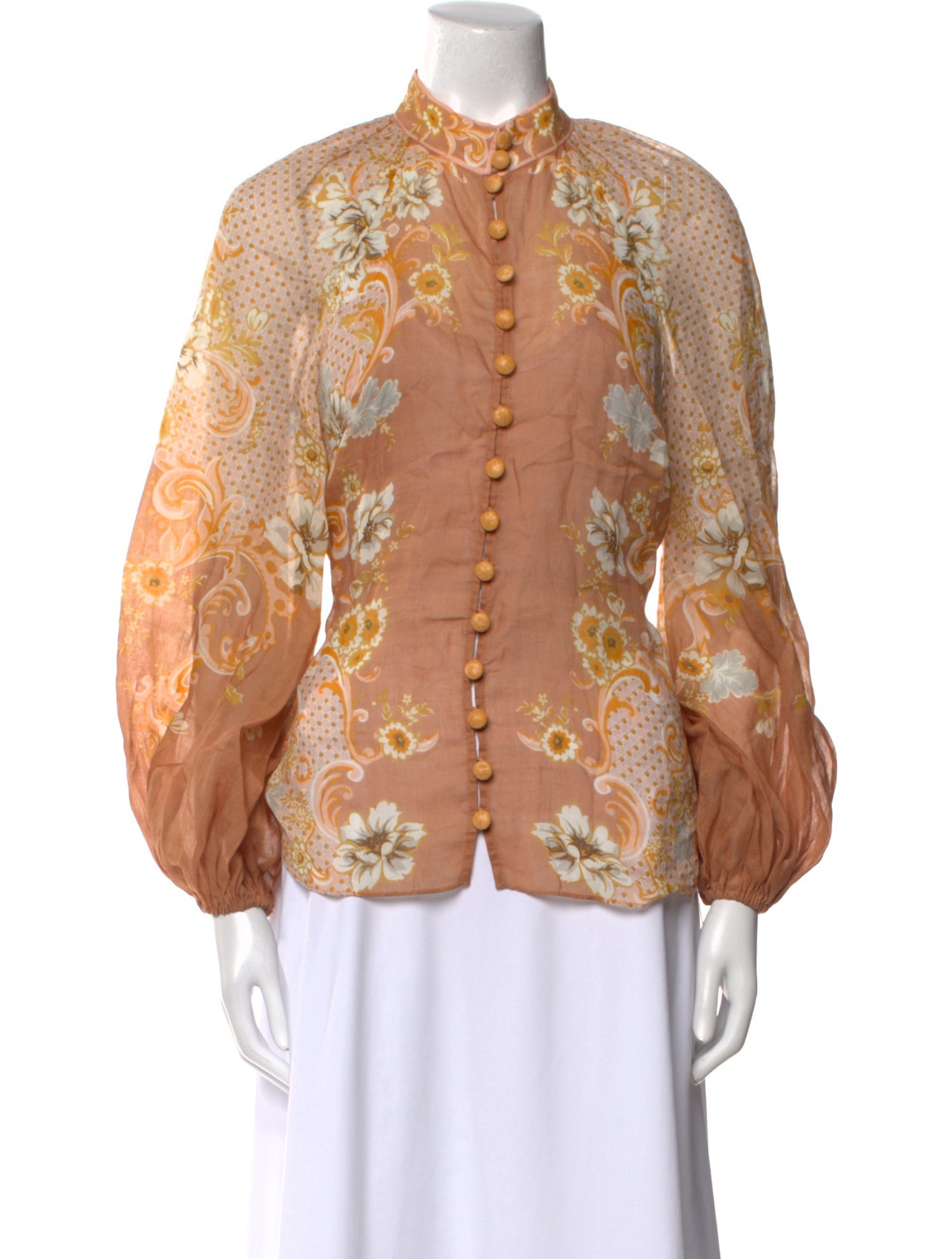 Zimmermann Printed Mock Neck Button-Up Top