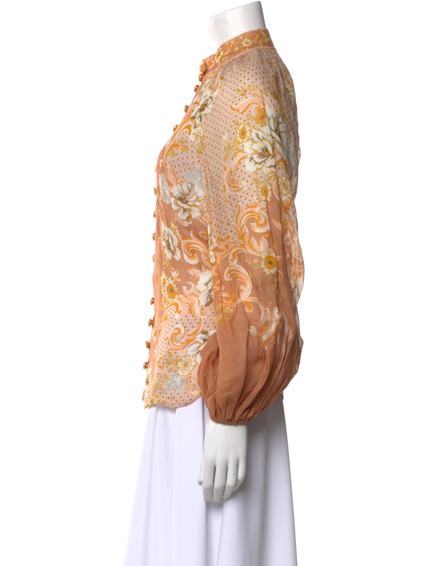 Zimmermann Printed Mock Neck Button-Up Top