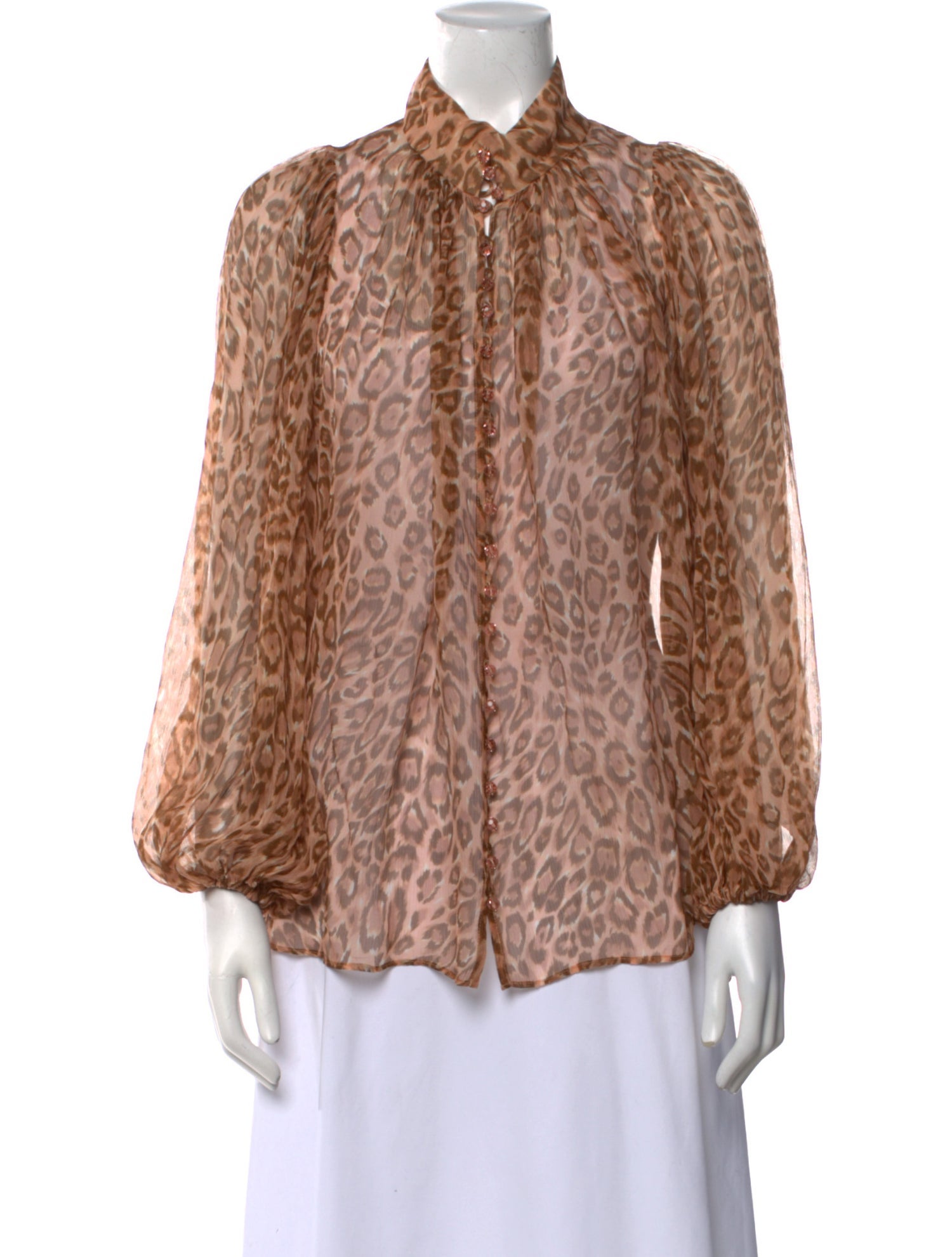 Zimmermann Animal Print Long Sleeve Button-Up Top