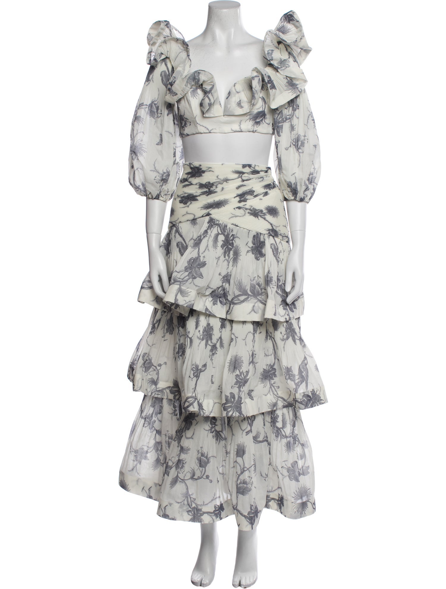 Zimmermann Floral Print Ruffle Embellishment Skirt Set