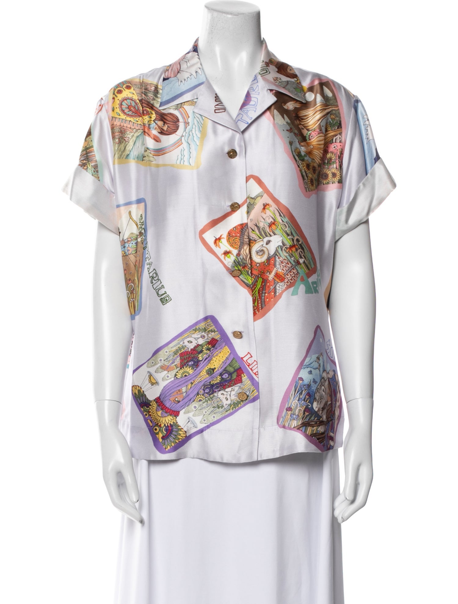 Zimmermann Printed Short Sleeve Button-Up Top