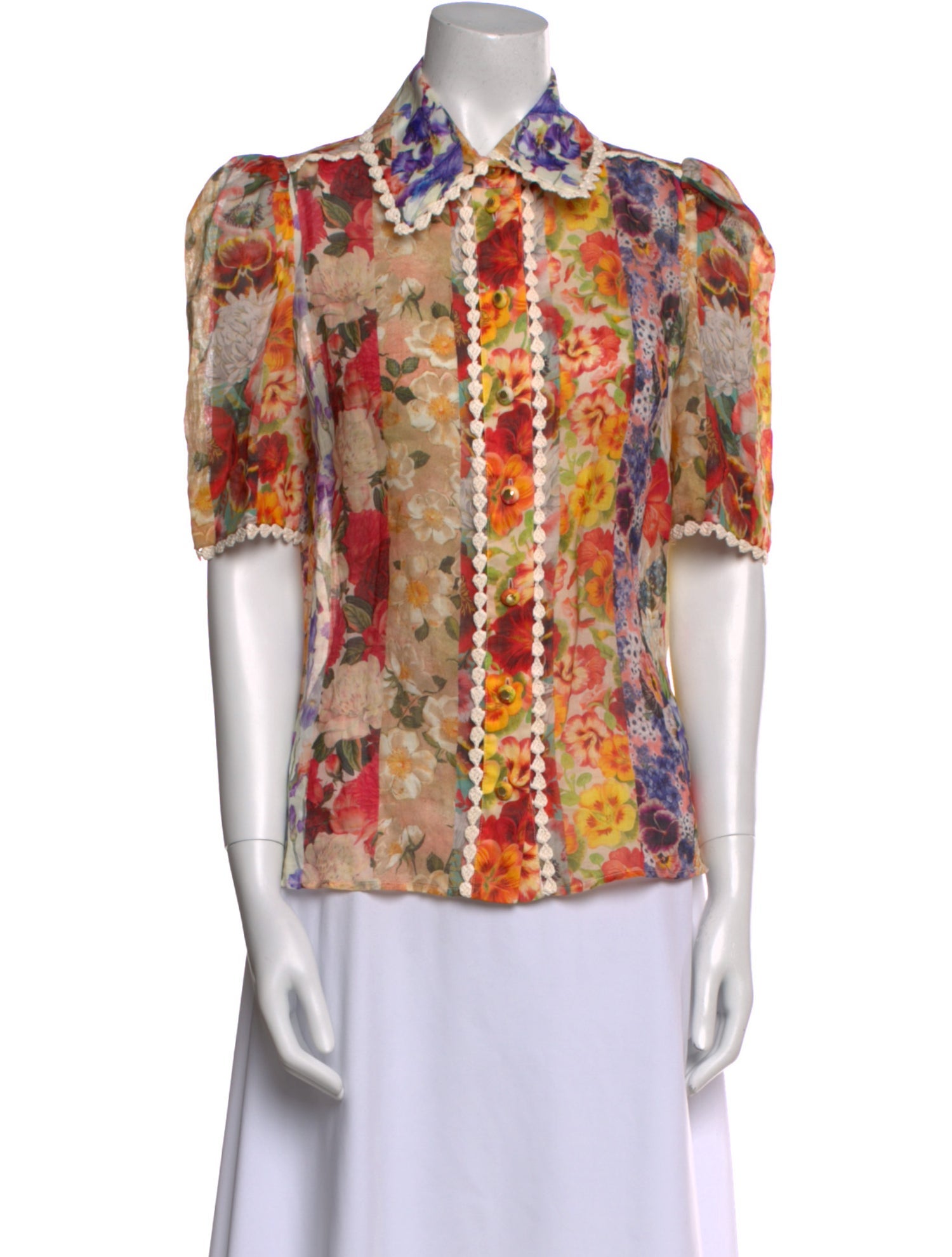 Zimmermann Floral Print Short Sleeve Button-Up Top
