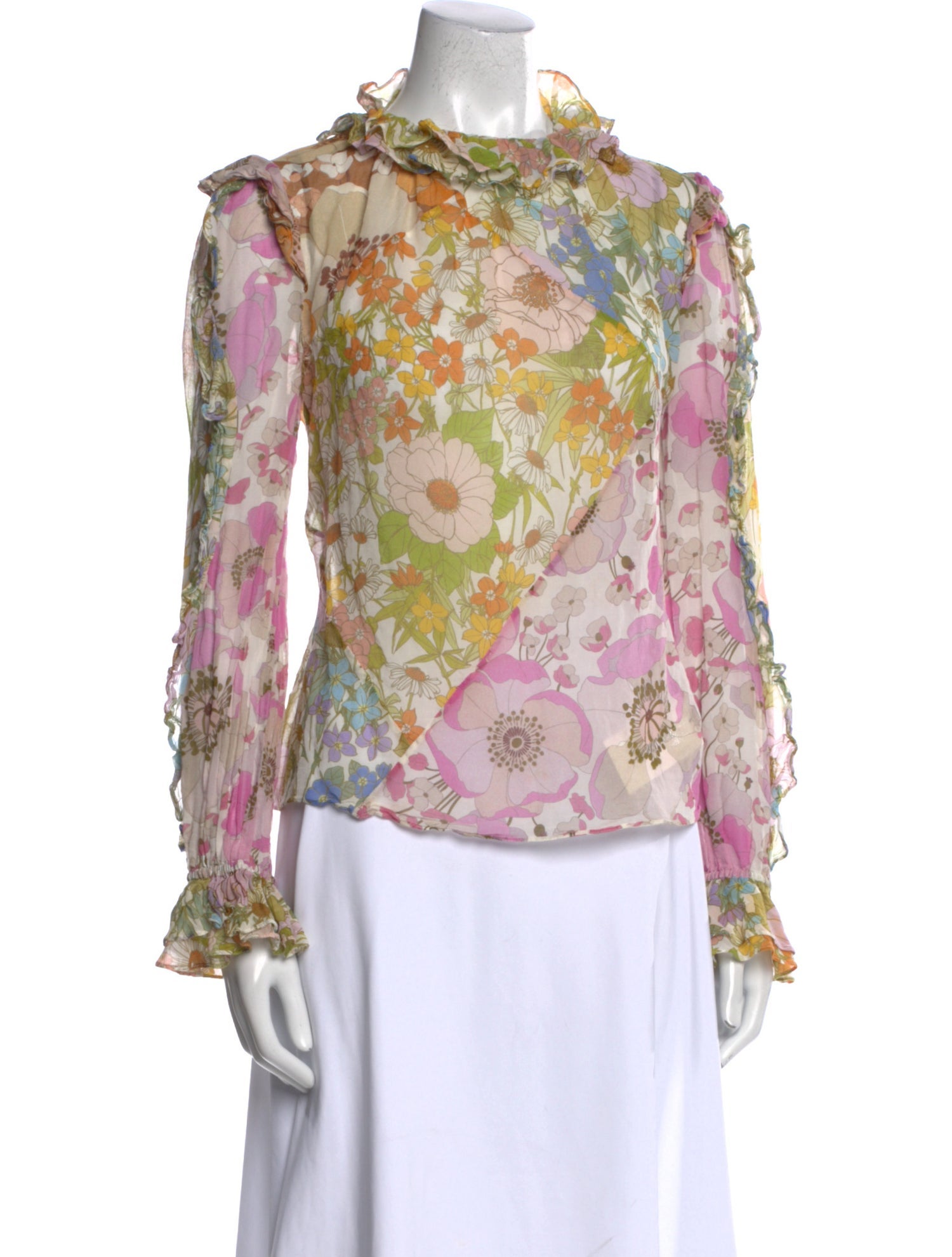 Zimmermann Floral Print Mock Neck Blouse