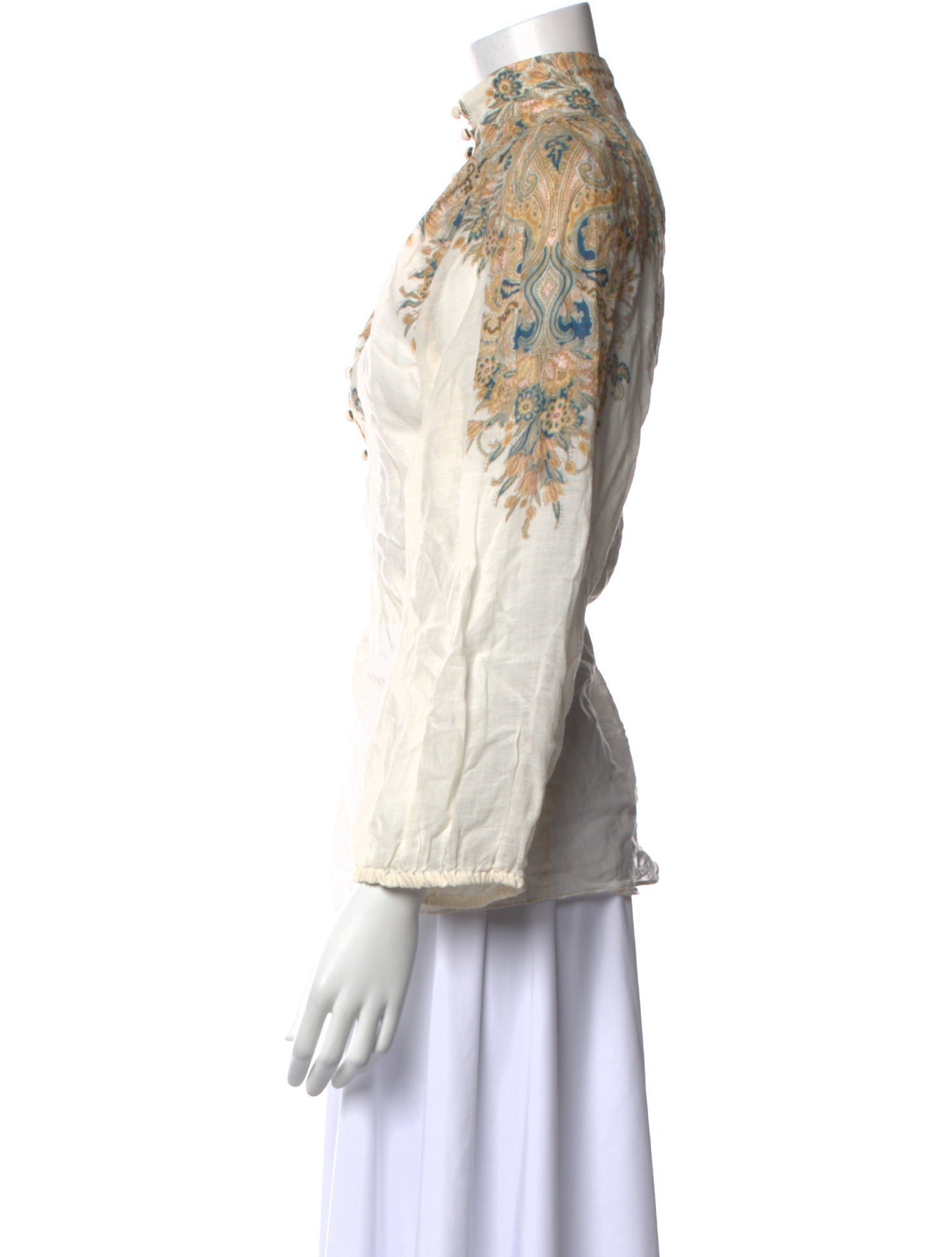 Zimmermann Printed Mock Neck Button-Up Top
