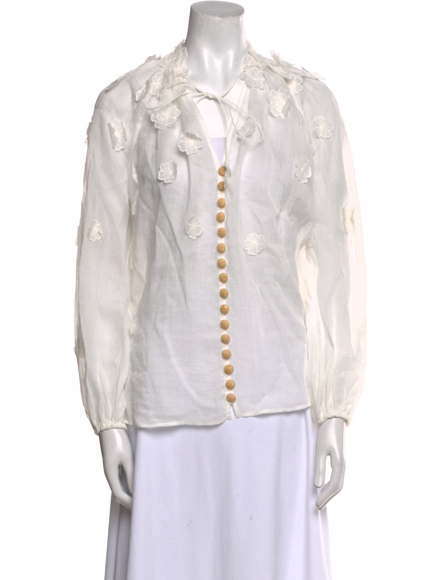 Zimmermann V-Neck Long Sleeve Button-Up Top