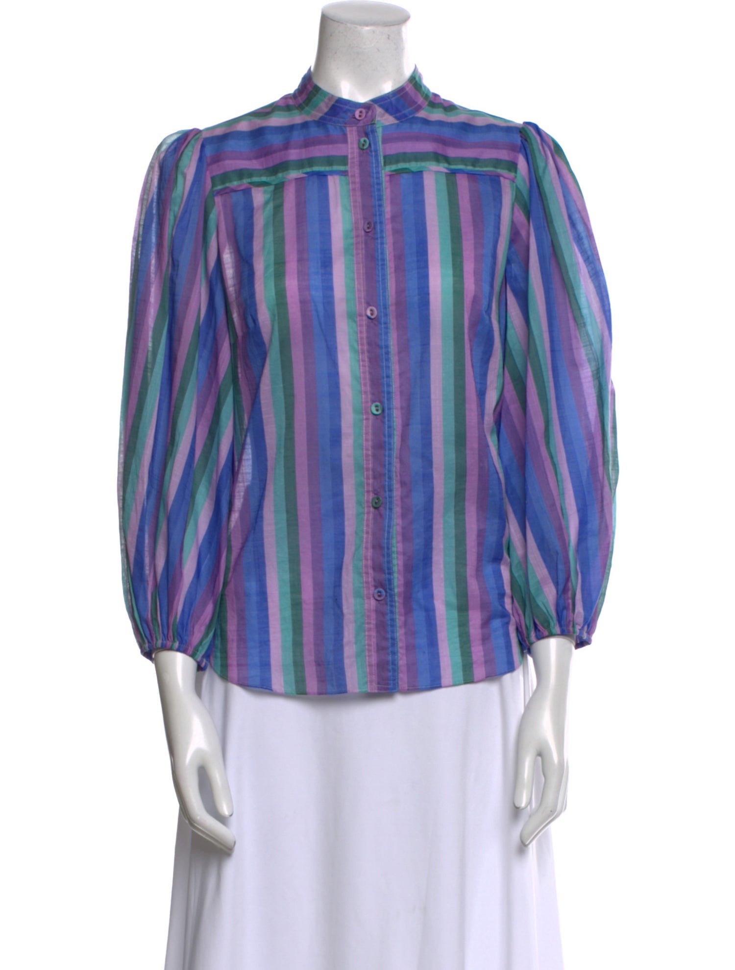 Zimmermann Striped Three-Quarter Sleeve Button-Up Top