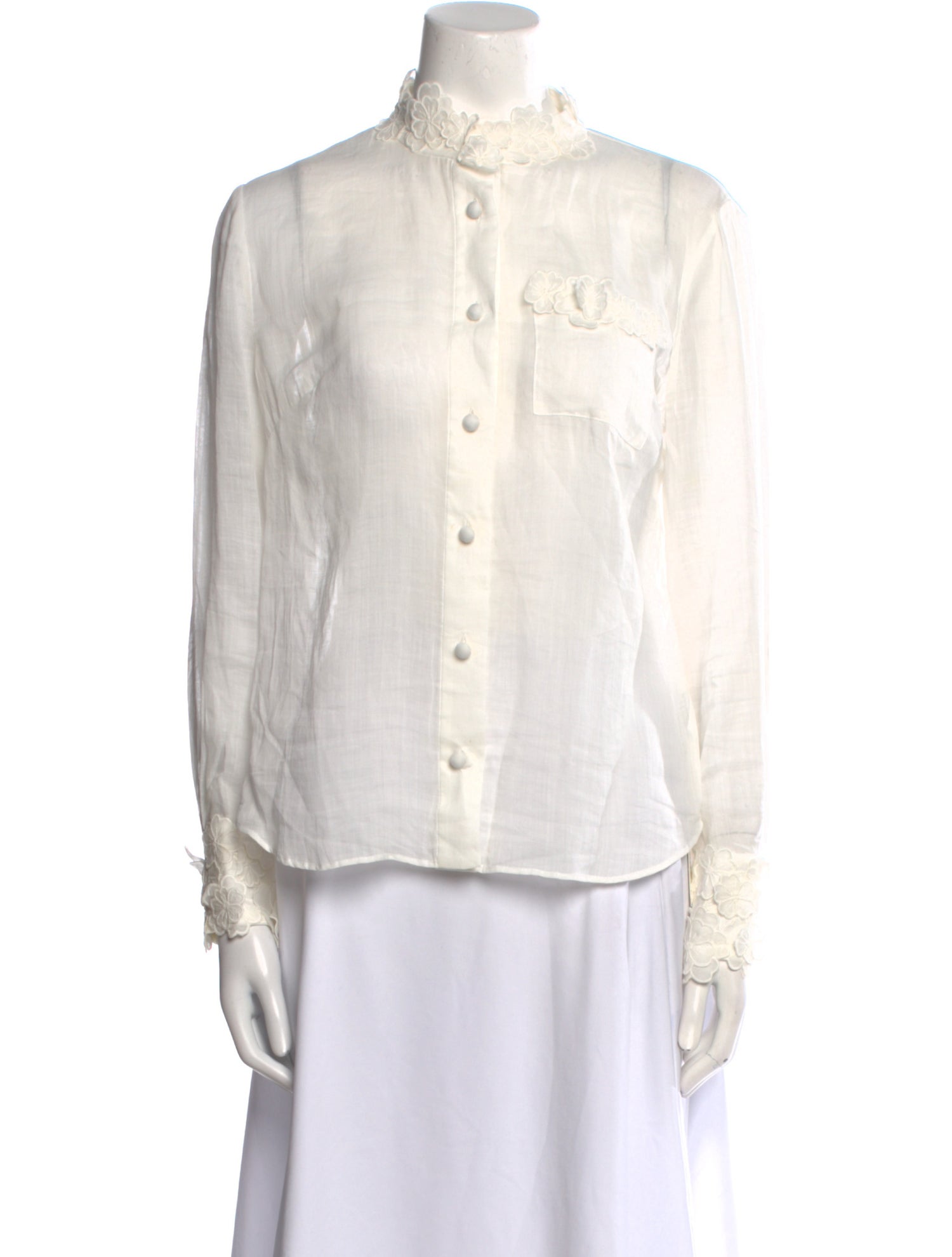 Zimmermann Mock Neck Long Sleeve Button-Up Top
