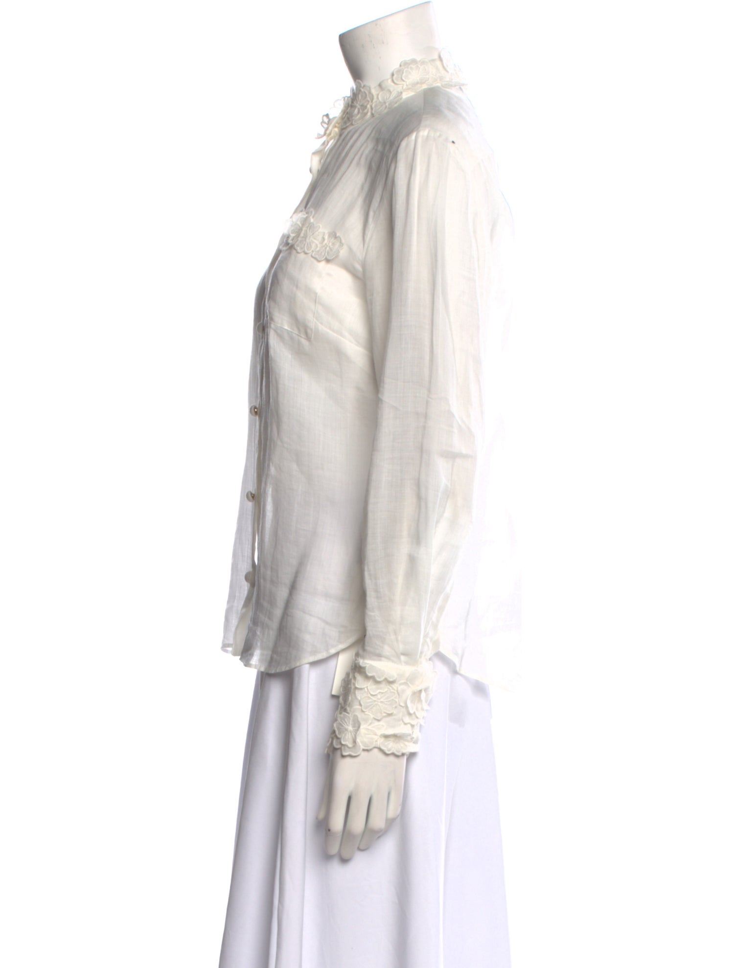 Zimmermann Mock Neck Long Sleeve Button-Up Top