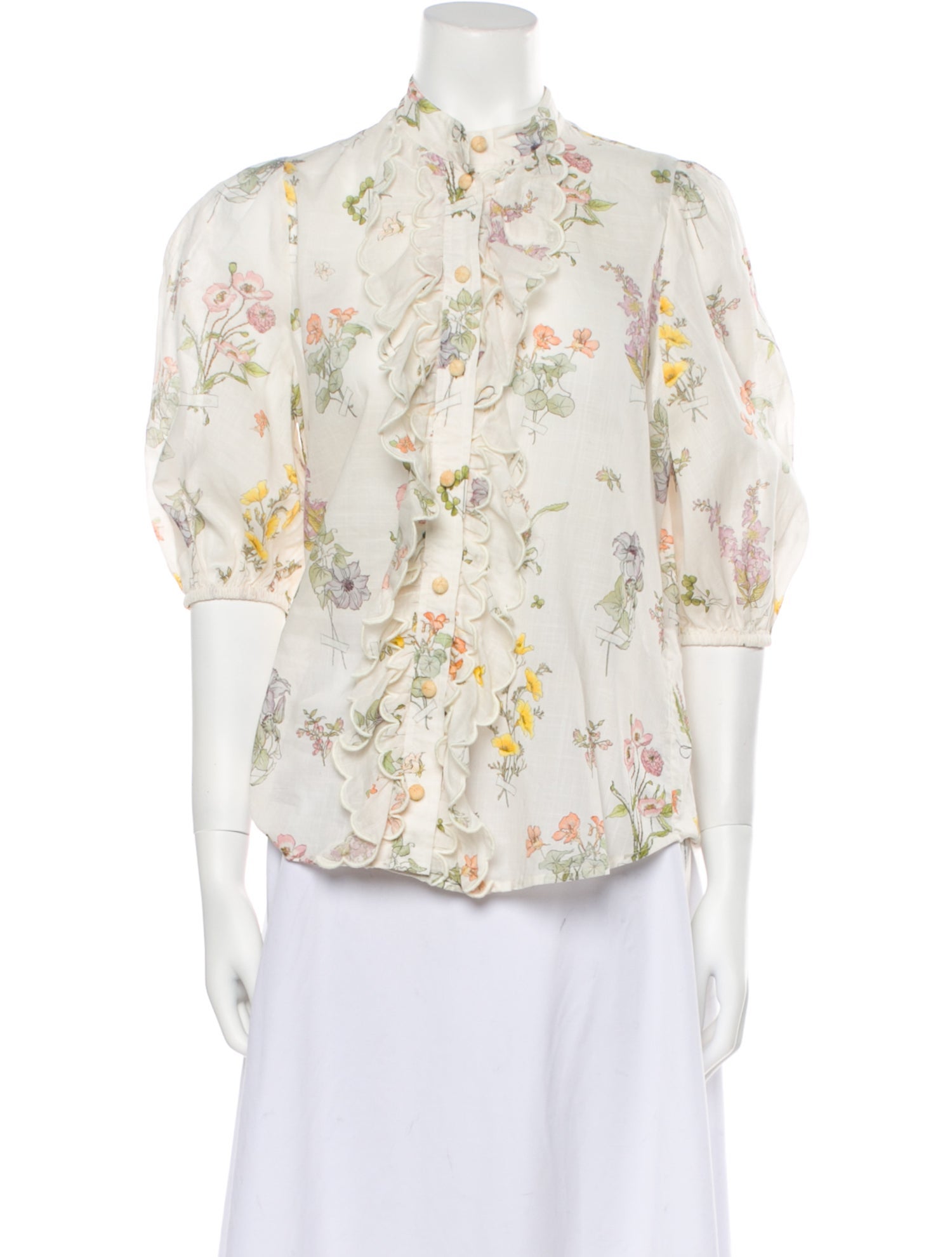 Zimmermann Floral Print Mock Neck Blouse