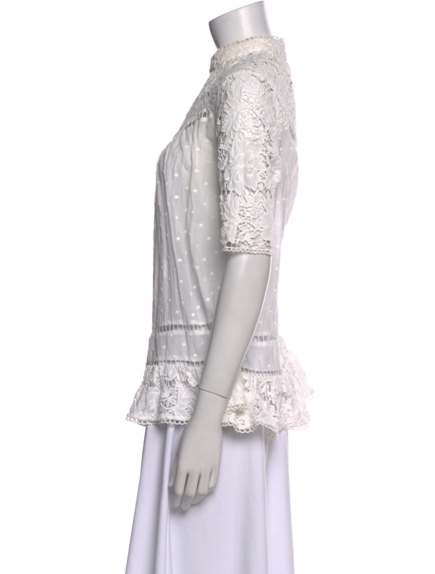 Zimmermann Mock Neck Short Sleeve Blouse