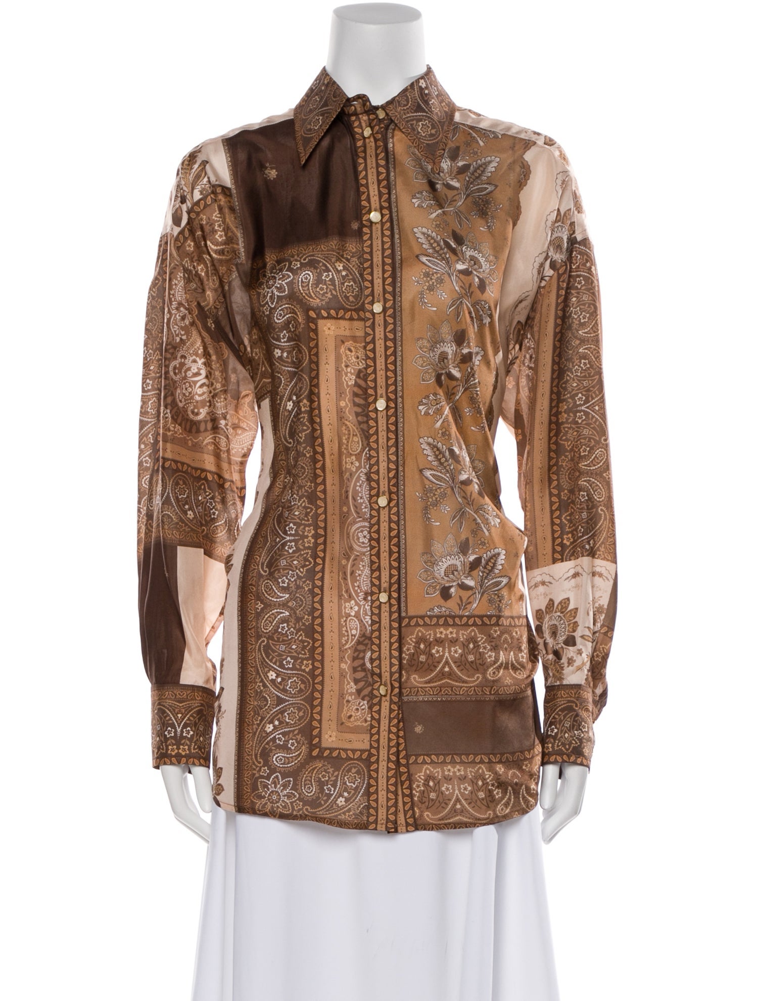 Zimmermann Silk Plaid Print Button-Up Top