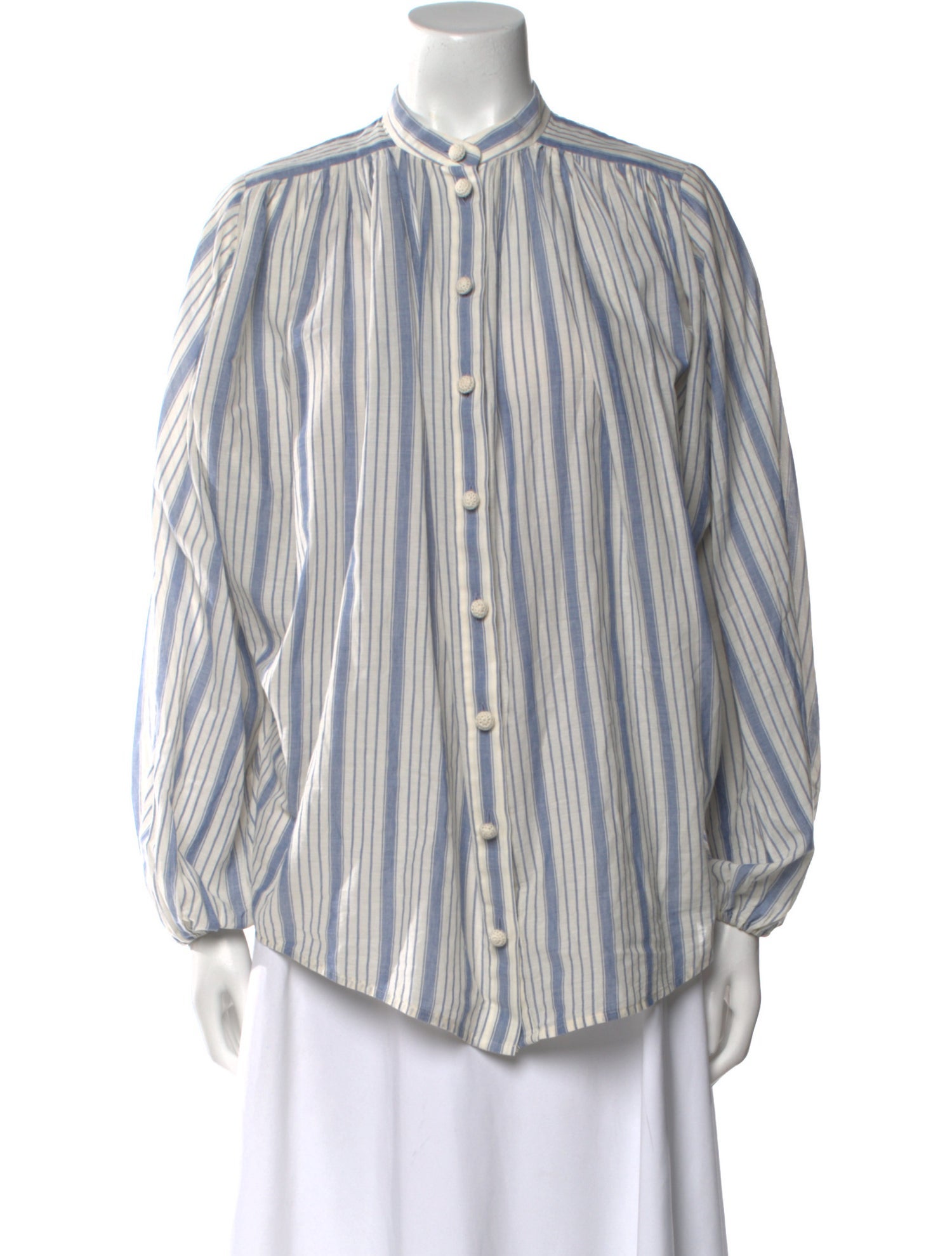 Zimmermann Striped Mock Neck Button-Up Top