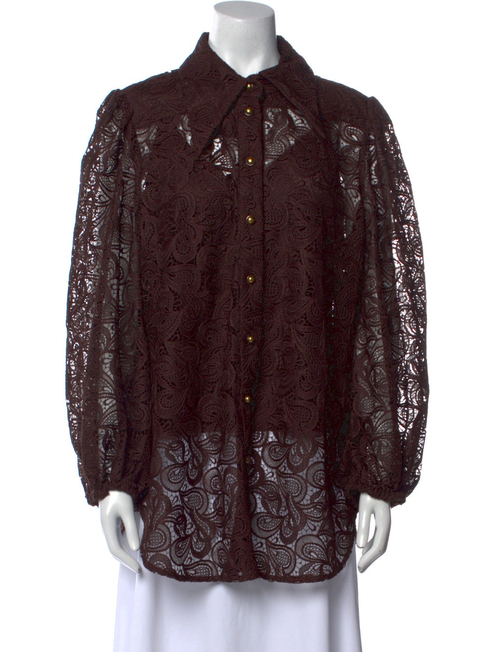 Zimmermann Button-Up Top Lace Pattern Crochet Tri… - image 1