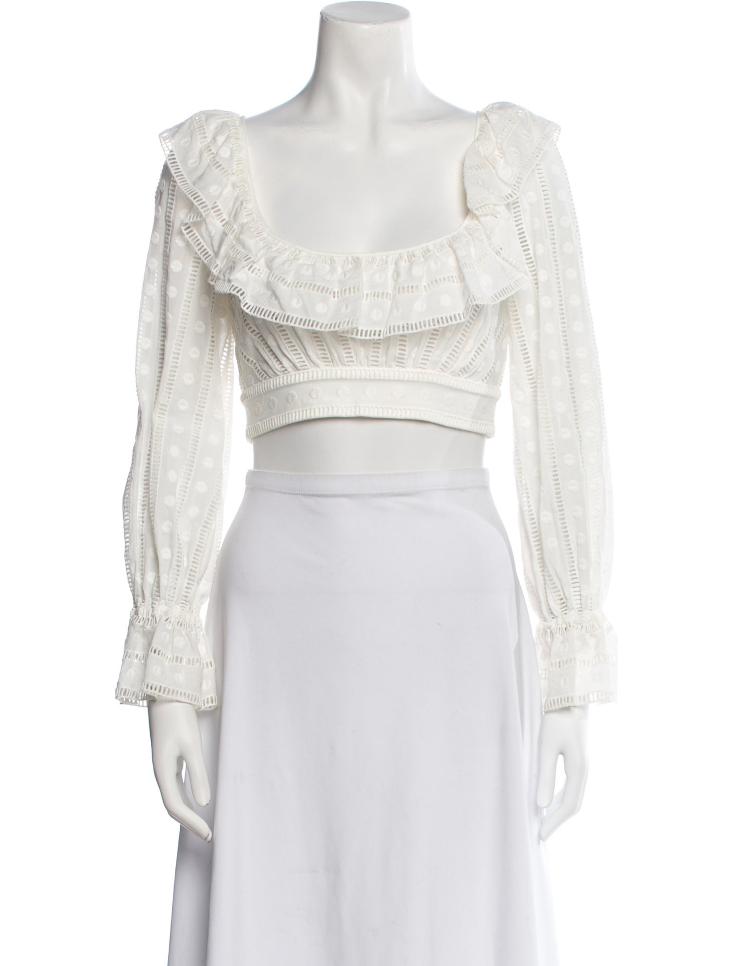 Zimmermann Square Neckline Long Sleeve Crop Top