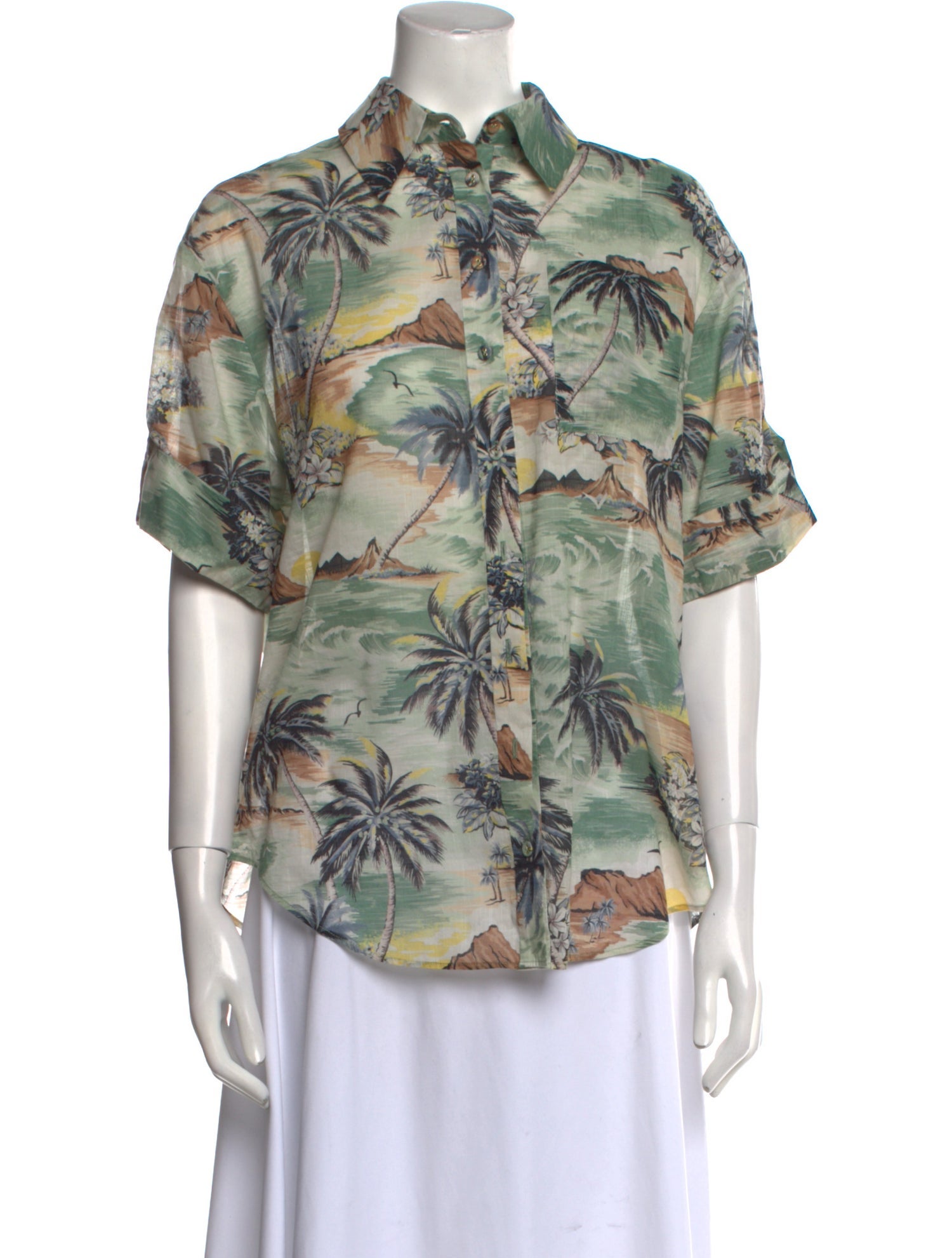 Zimmermann Floral Print Short Sleeve Button-Up Top