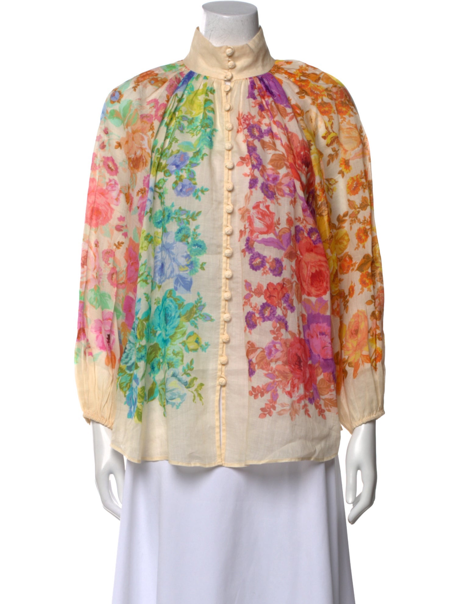 Zimmermann Floral Print Mock Neck Blouse
