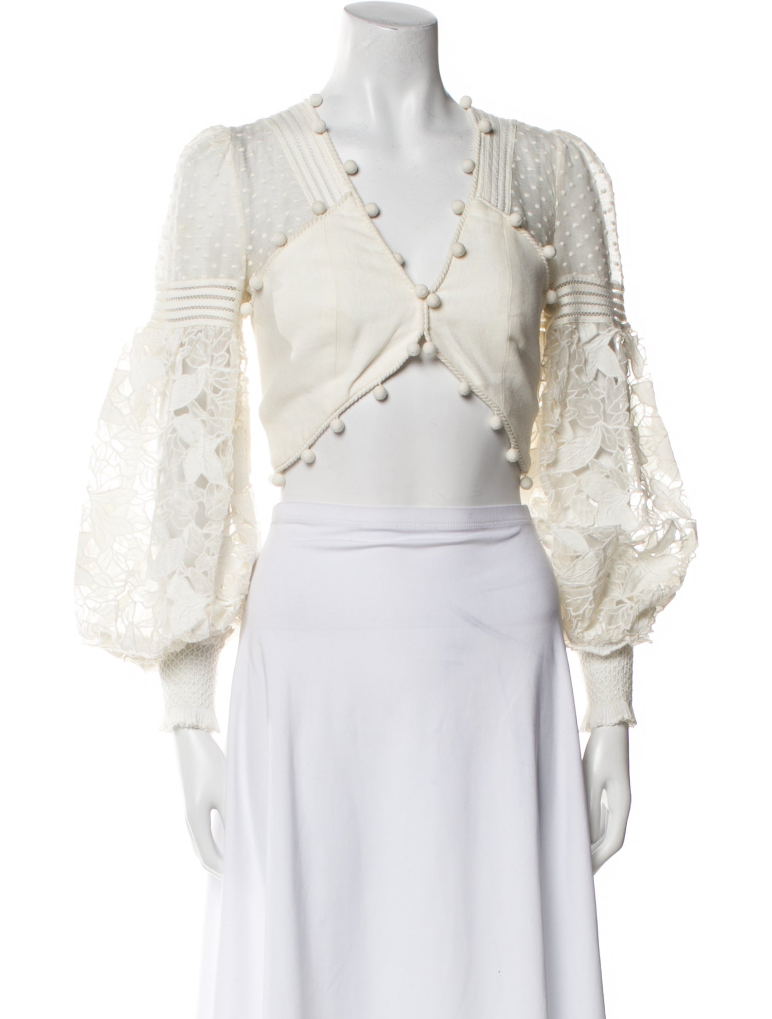 Zimmermann V-Neck Three-Quarter Sleeve Crop Top