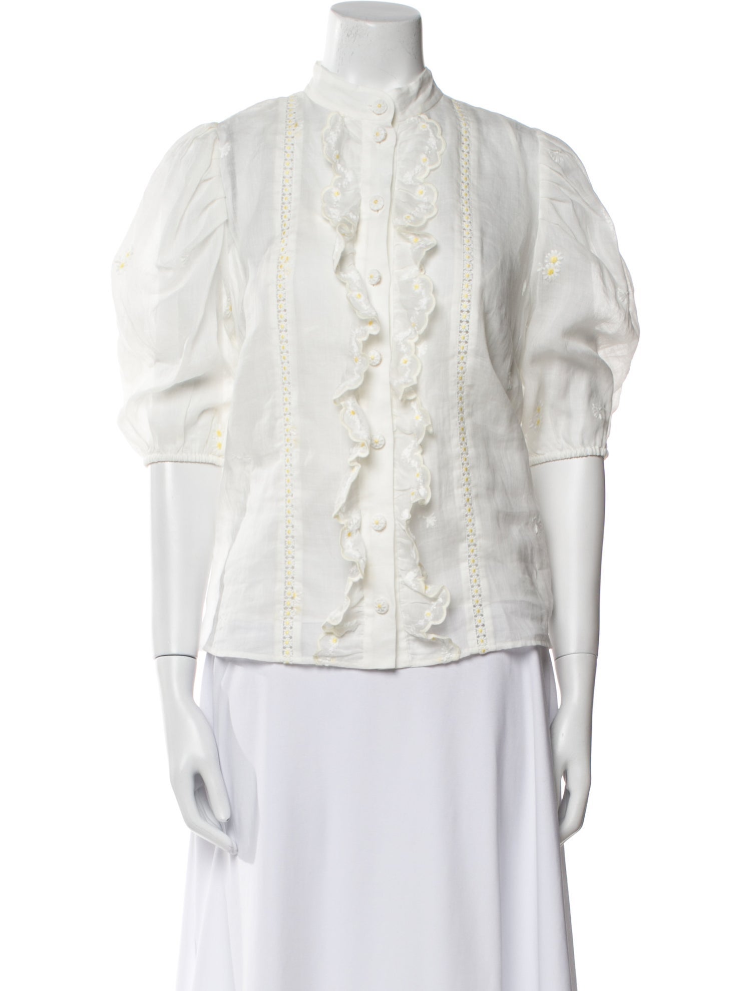 Zimmermann Acacia Embroidered Blouse Linen Button-Up Top