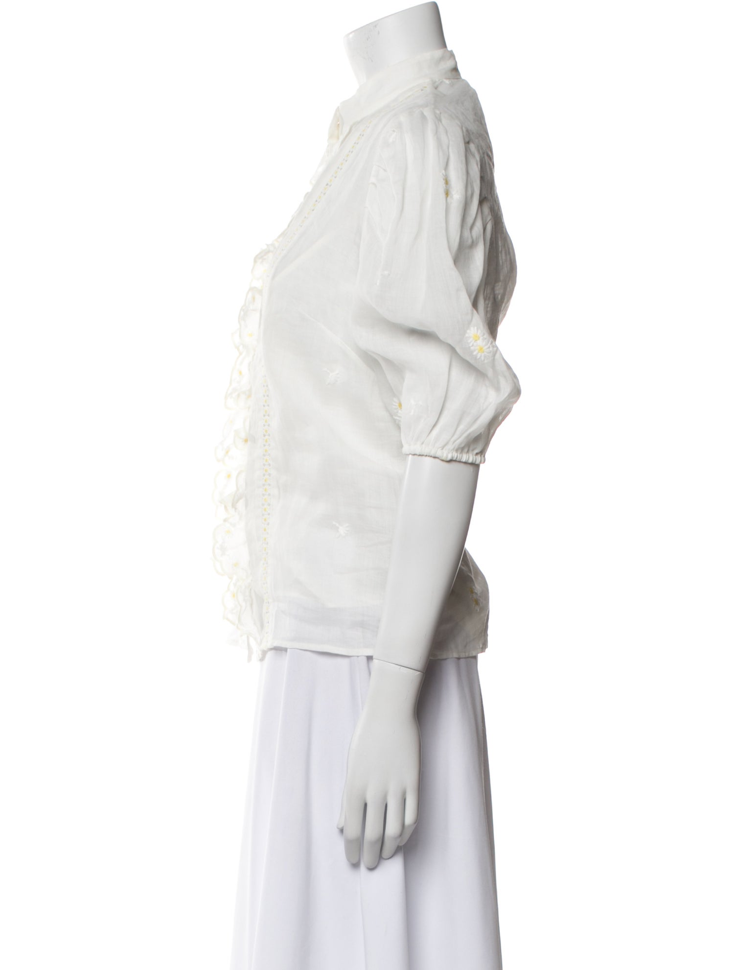 Zimmermann Acacia Embroidered Blouse Linen Button-Up Top