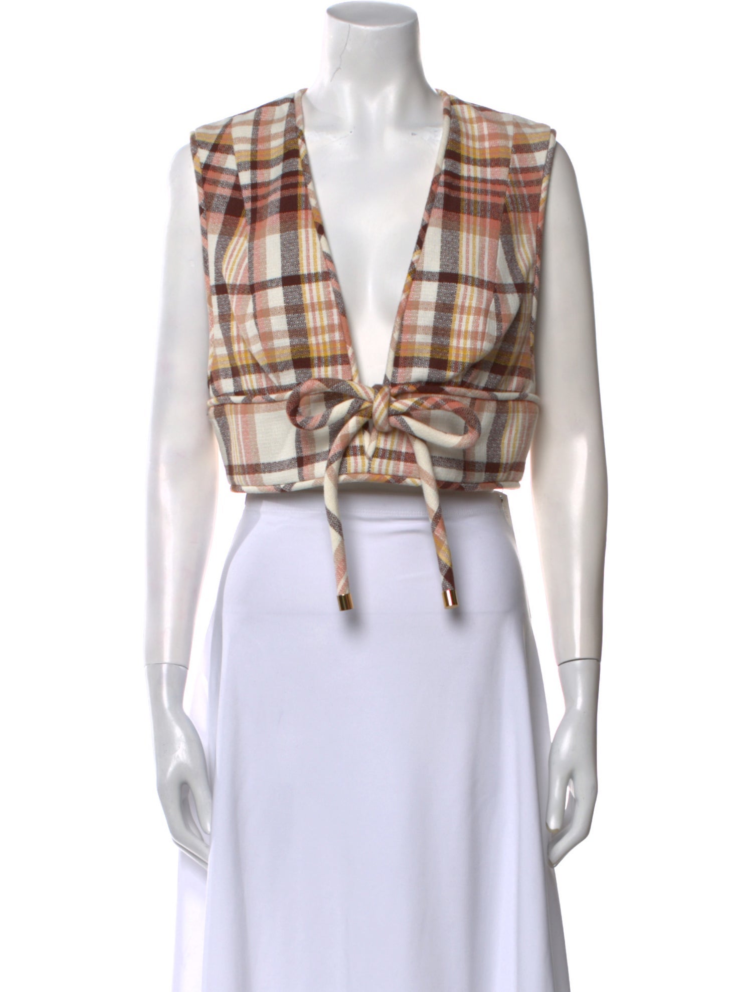 Zimmermann Plaid Print V-Neck Crop Top