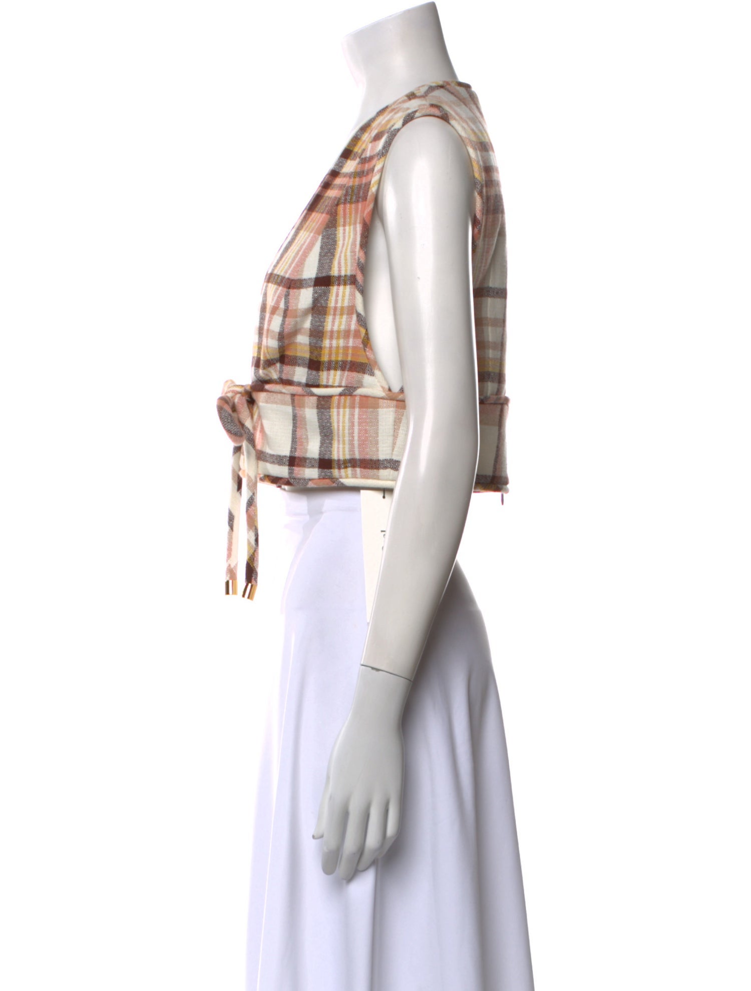 Zimmermann Plaid Print V-Neck Crop Top