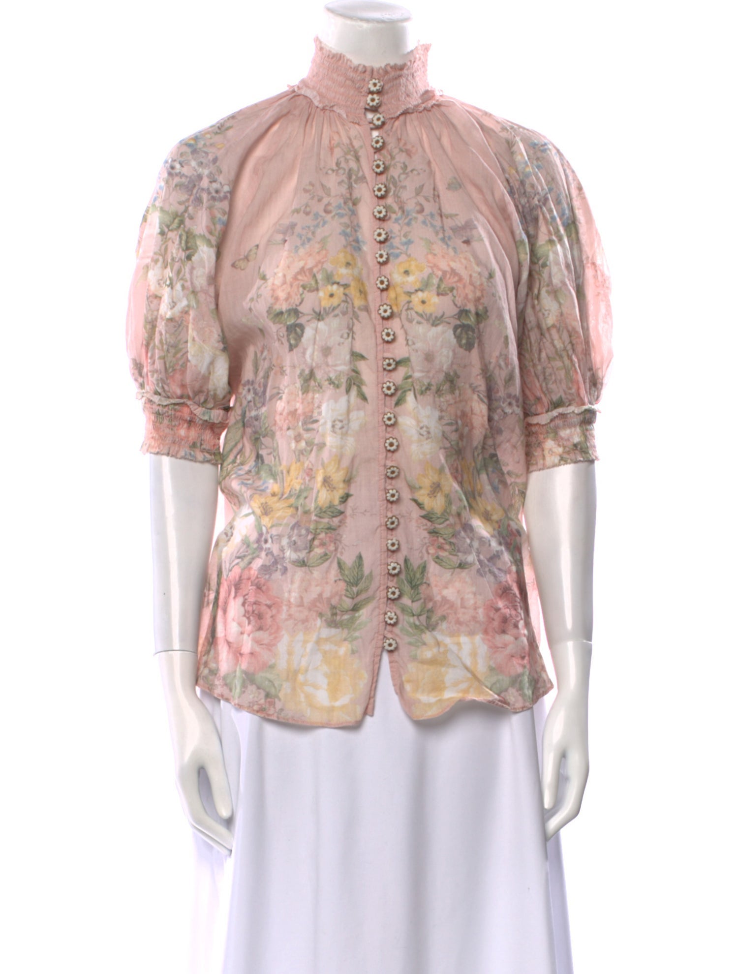 Zimmermann Floral Print Mock Neck Blouse