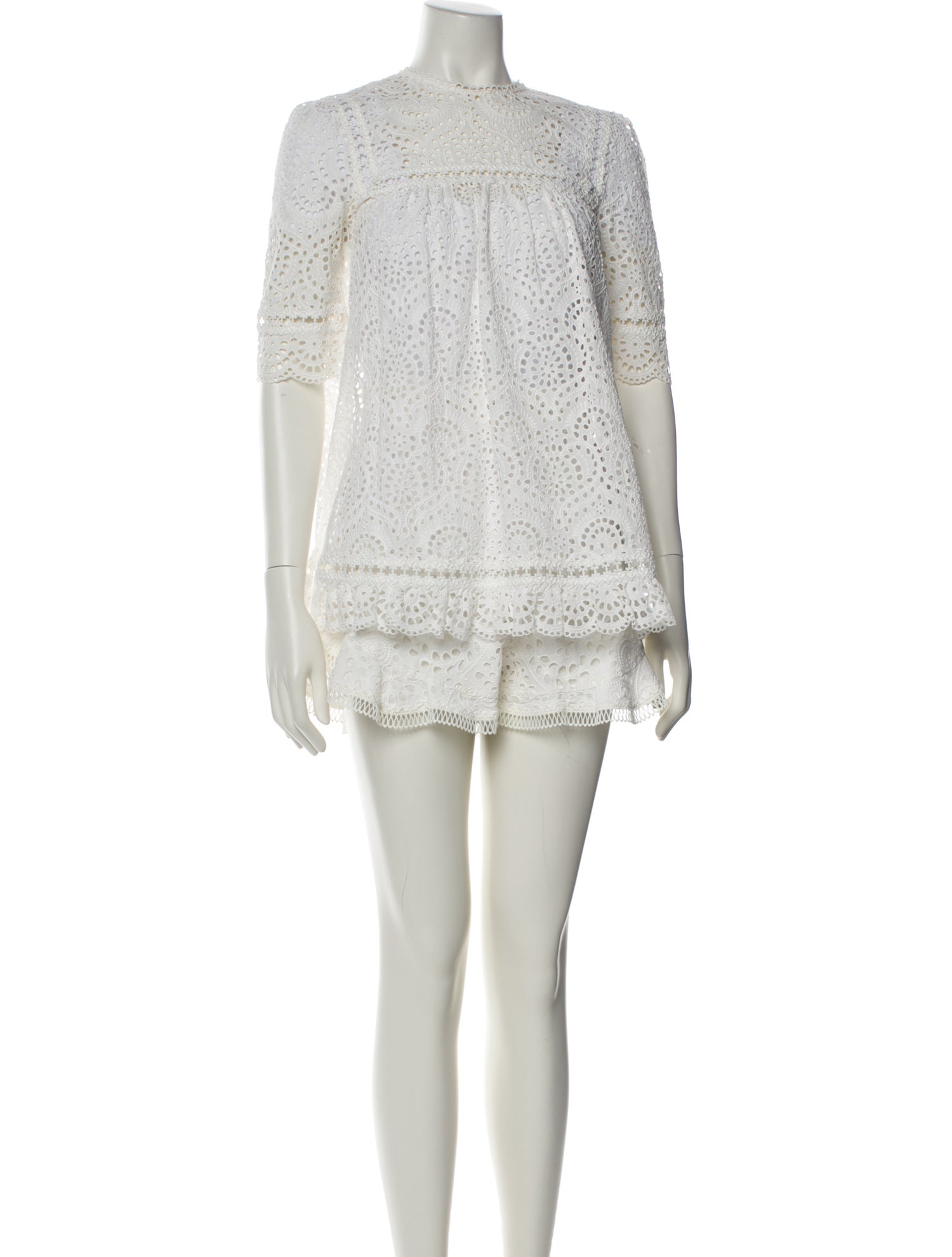 Zimmermann Lace Pattern Cutout Accent Short Set