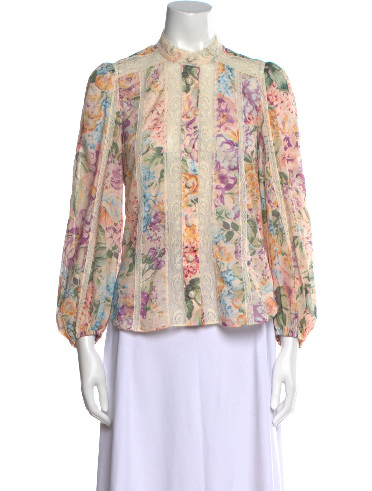 Zimmermann Floral Print Mock Neck Blouse