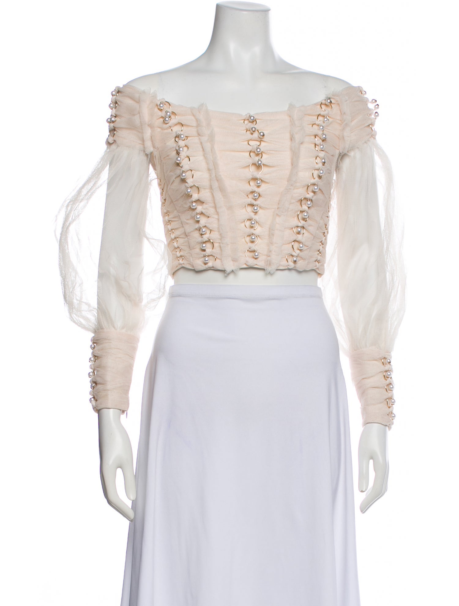 Zimmermann Off-The-Shoulder Three-Quarter Sleeve Crop Top