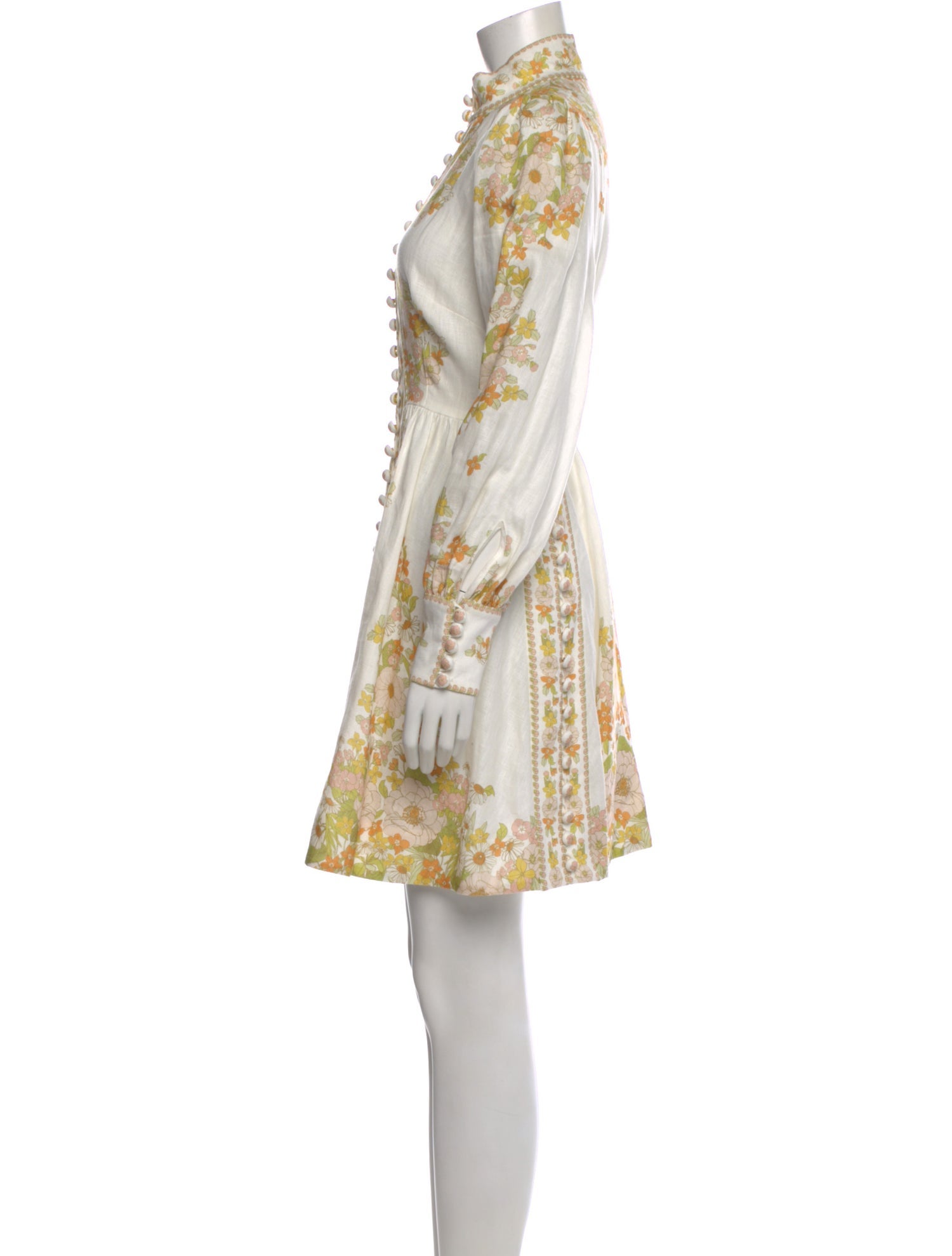 knee length dresses for ladies Zimmermann Crush Buttoned Mini Dress Lilac Floral