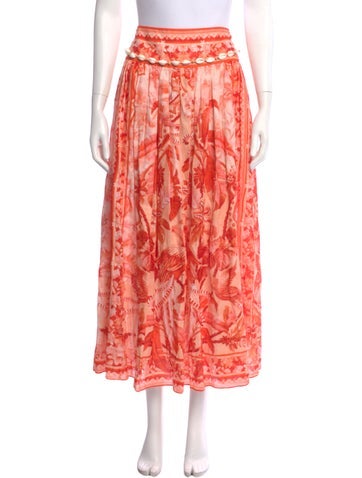 Pre-owned Zimmermann Linen Midi Length Skirt In Orange