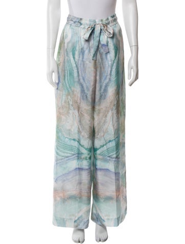 Pre-owned Zimmermann Silk Wide Leg Pants In Blue