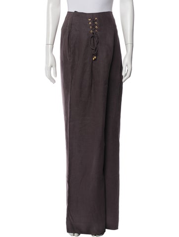 Pre-owned Zimmermann Linen Wide Leg Pants In Gray