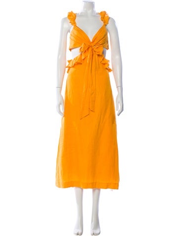 Pre-owned Zimmermann Linen Long Dress In Orange
