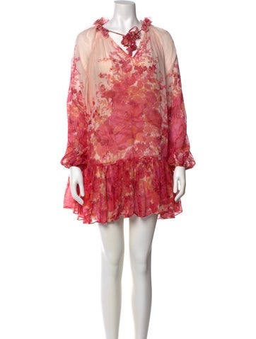 Pre-owned Zimmermann Floral Print Long Dress In Pink