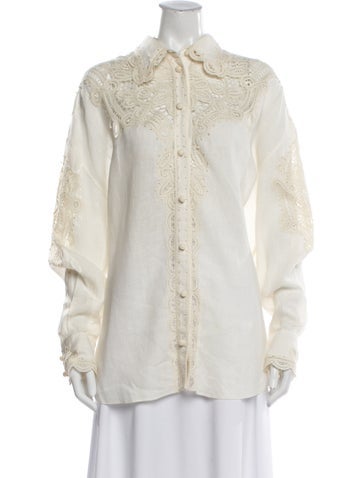 Pre-owned Zimmermann Linen Lace Pattern Blouse In White