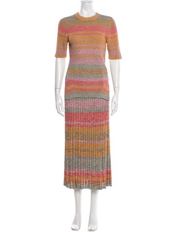 Pre-owned Zimmermann Striped Pleated Accents Skirt Set In Neutral
