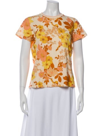 Pre-owned Zimmermann Floral Print Crew Neck T-shirt In Orange
